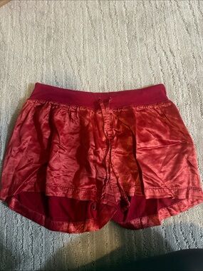 Women's Satin Red Lounge Shorts with Elastic Waist